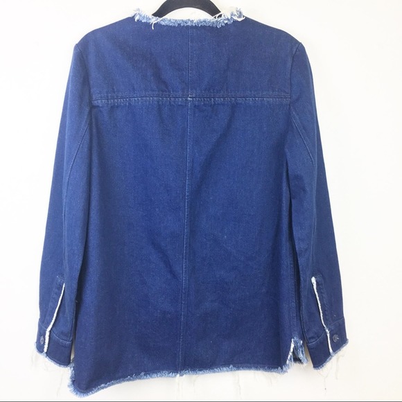Zara Collarless Fringe Dark Denim Jean Jacket SZ M - Picture 5 of 7